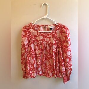 Universal Threads Flowy Boho Red & White Floral Blouse With Peasant Sleeves